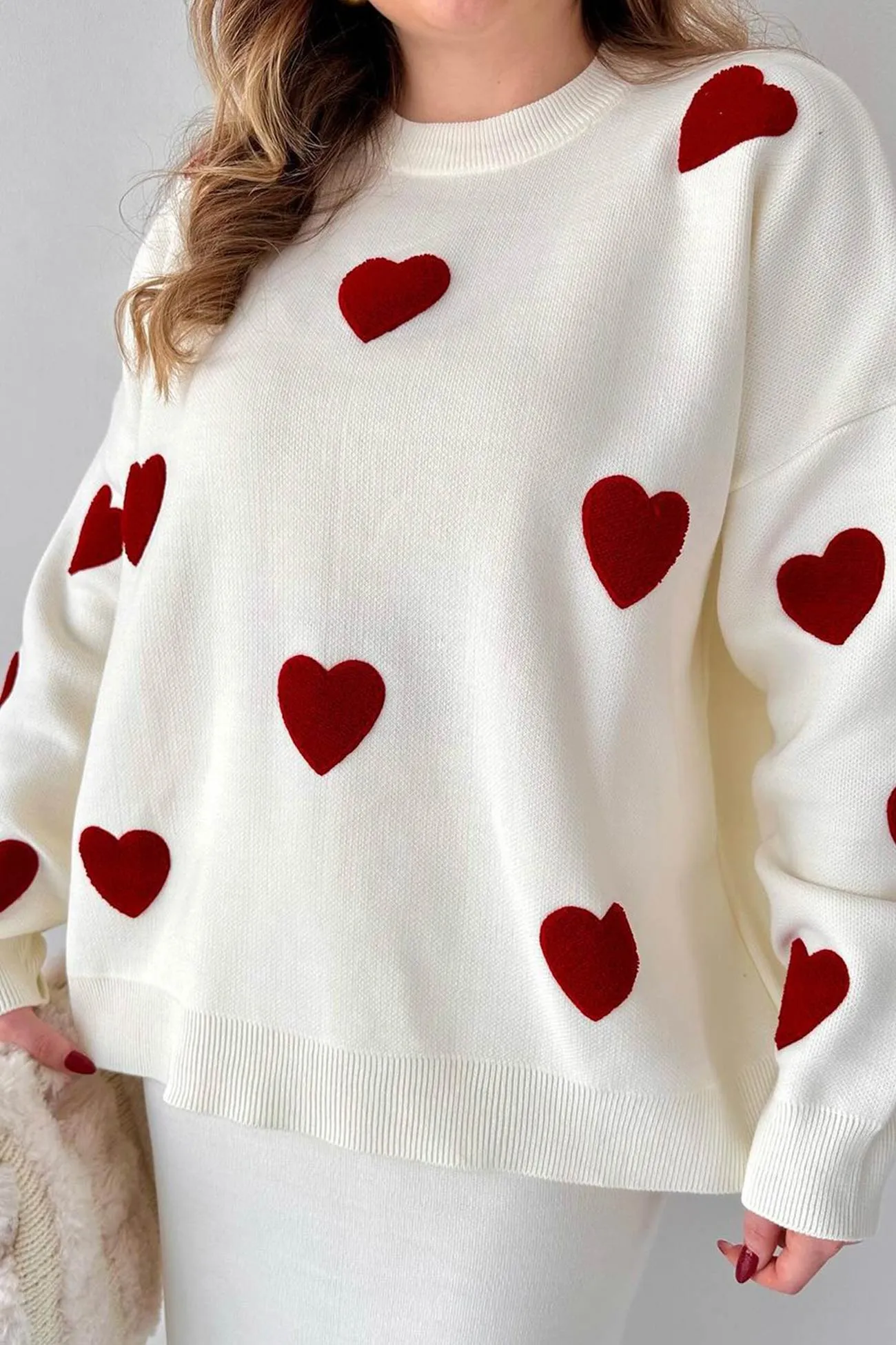 Heart Graphic Sweater Midi Skirt Knit Suits