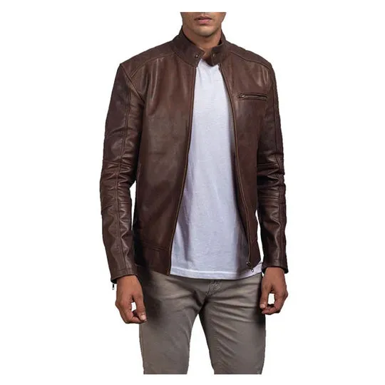 High Quality New Style Fashion Mens Brown Leather Biker Jacket