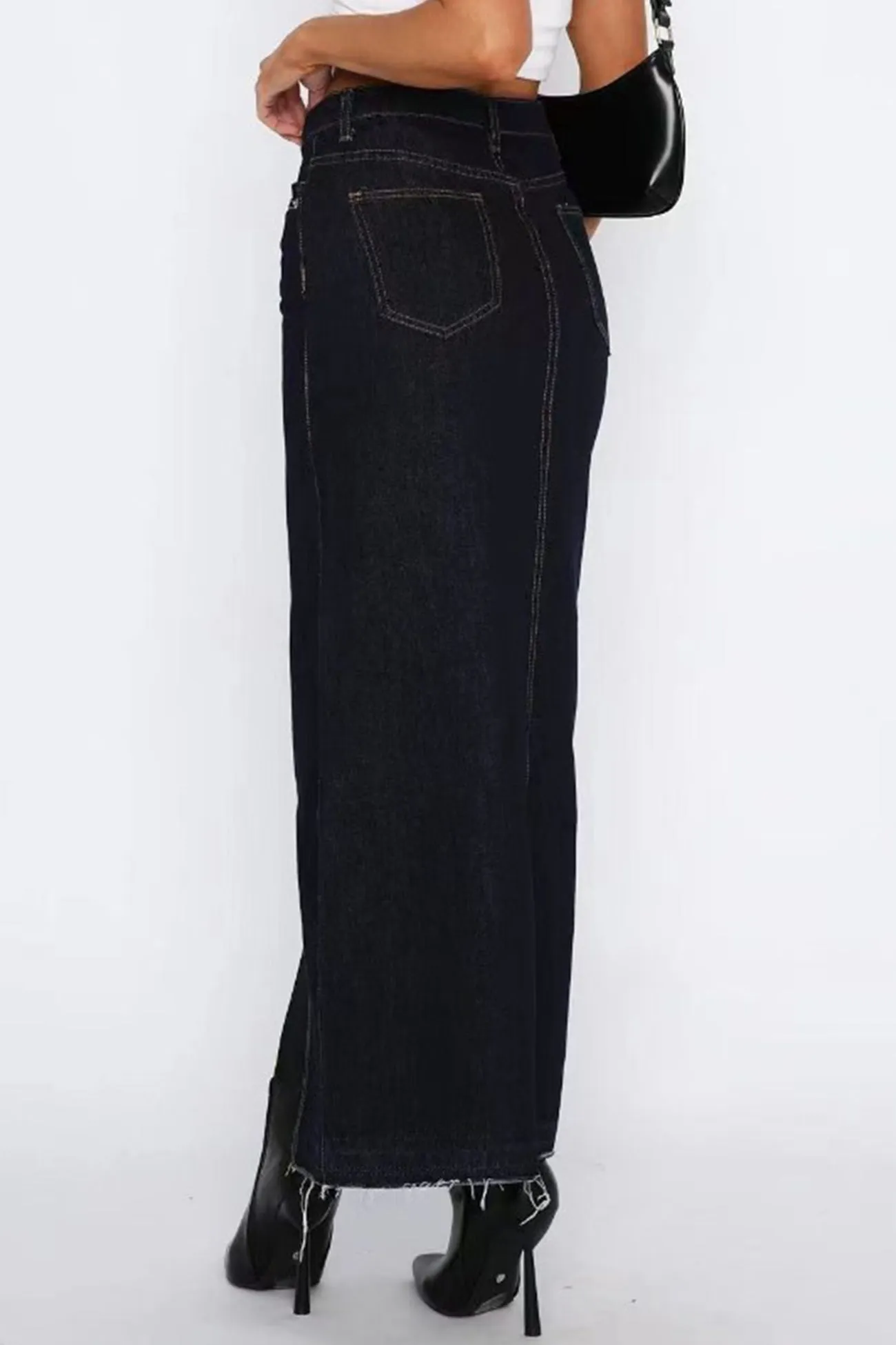 High Rise Slit Front Denim Skirt