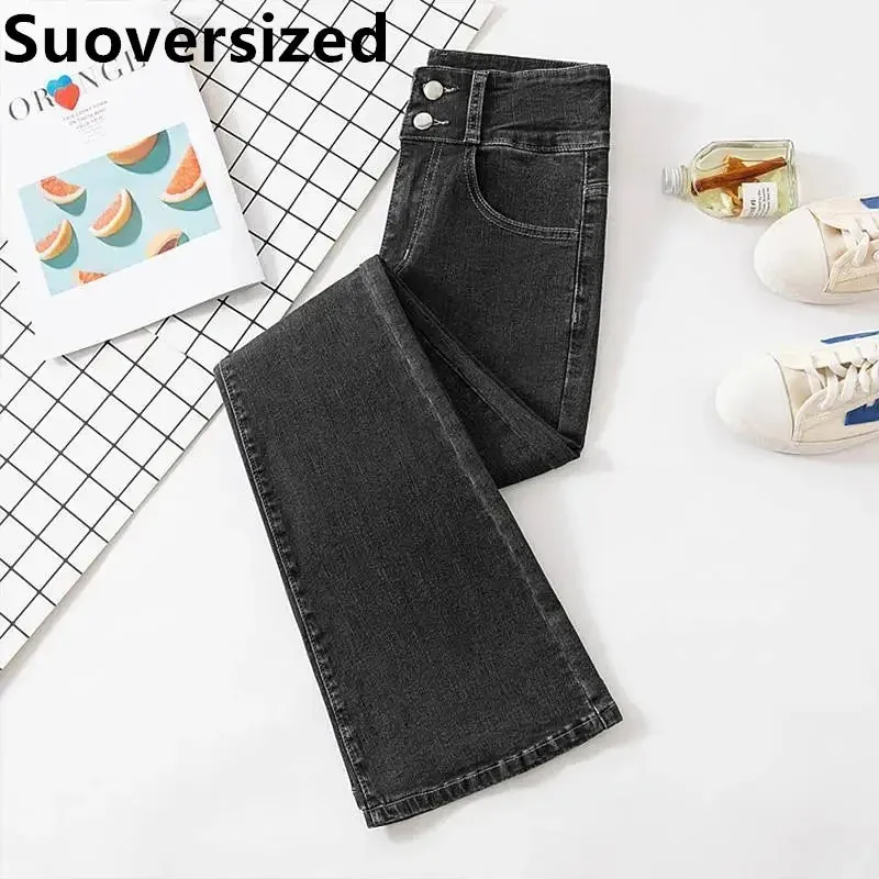 High Waist Slim Flare Jeans For Women Korean Casual Skinny Denim Pants Streetwear Pantalones Vintage Vaqueros Stretch Trousers