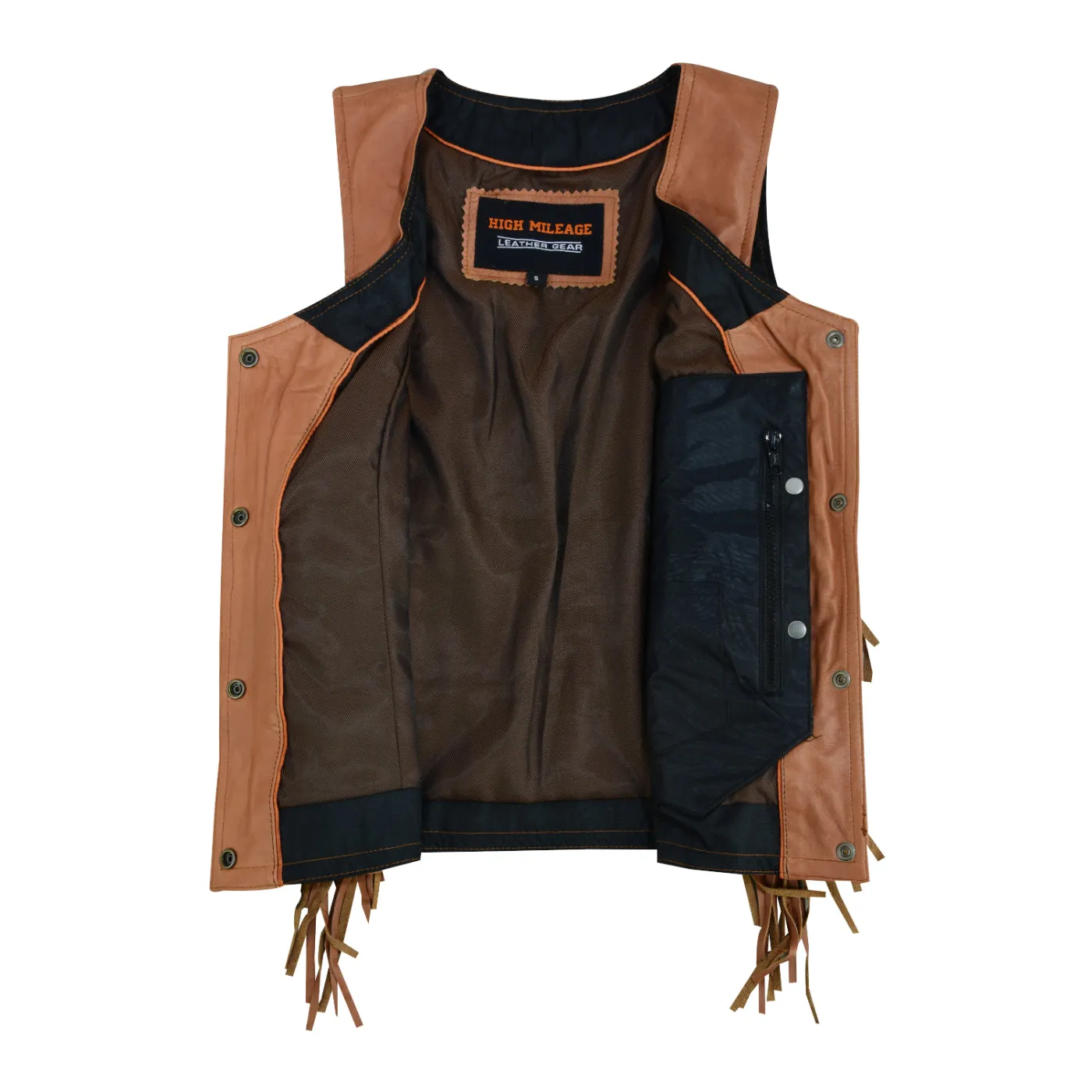 HML1103T Ladies Premium Brown Vest with Fringes and Rivets