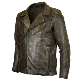 HMM545DB  Distressed Brown Classic Biker Leather Jacket