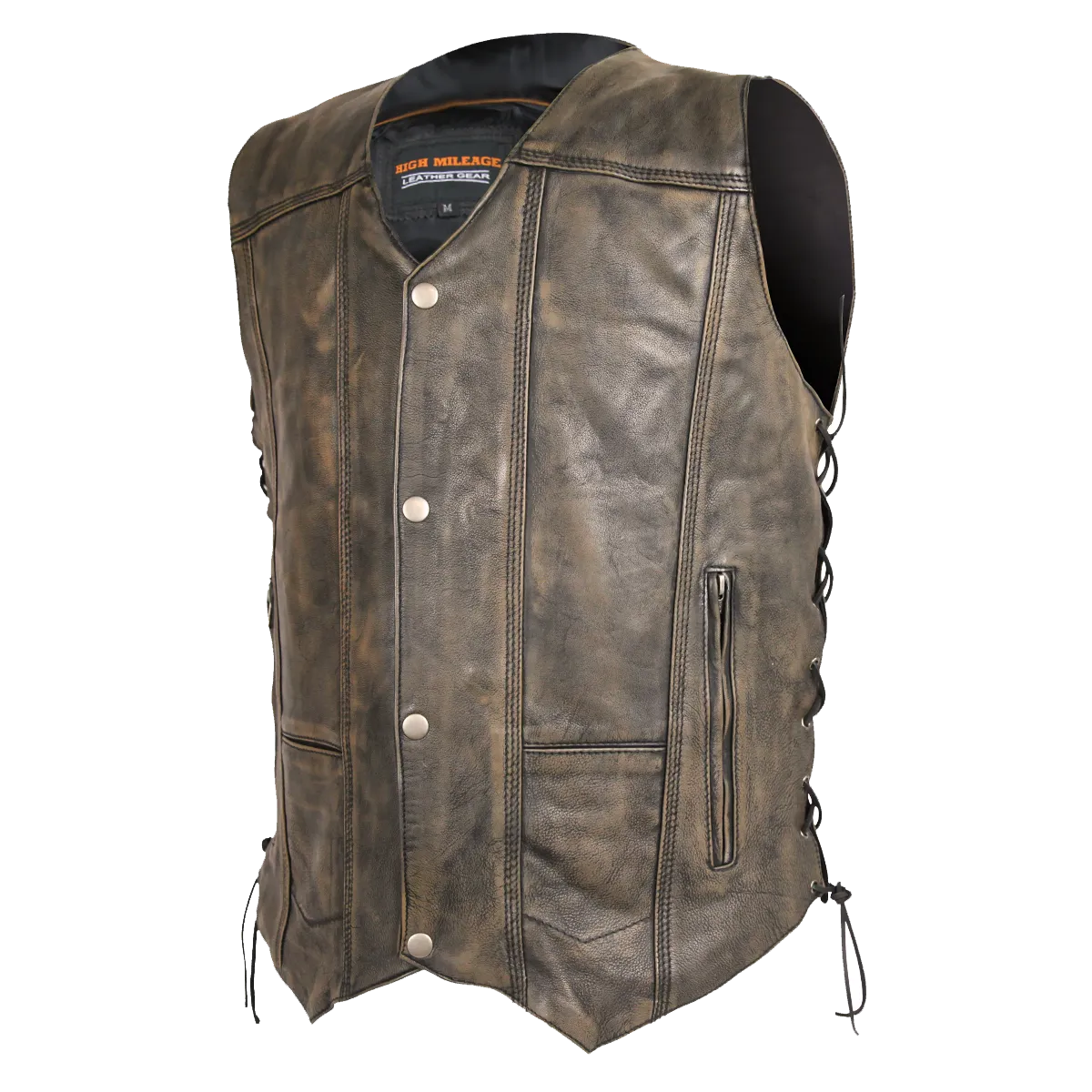 HMM915DB Vance Leather High Mileage Men's Distressed Brown 10 Pocket Vest