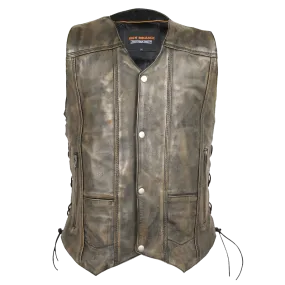 HMM915DB Vance Leather High Mileage Men's Distressed Brown 10 Pocket Vest