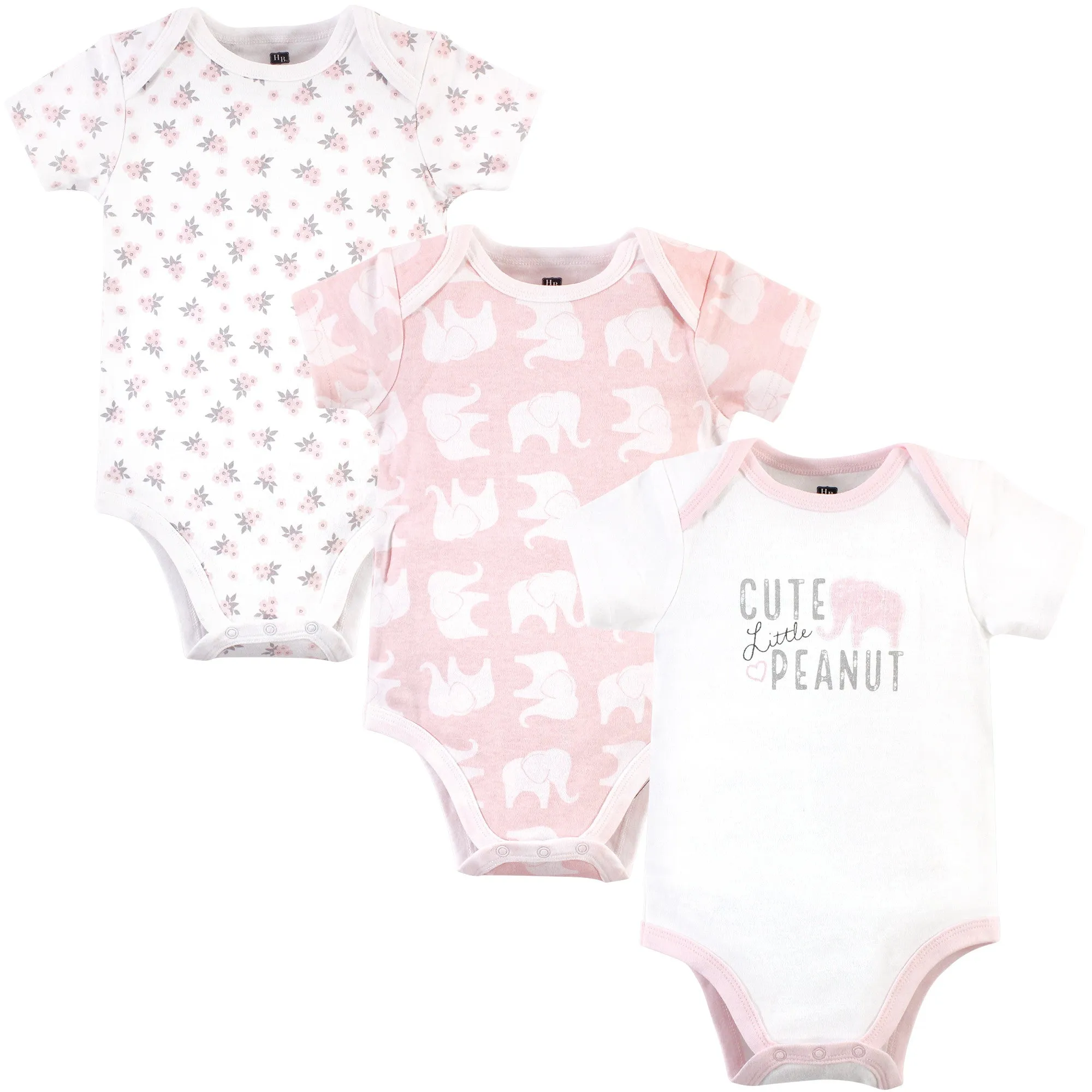 Hudson Baby Cotton Bodysuits, Pink Elephant