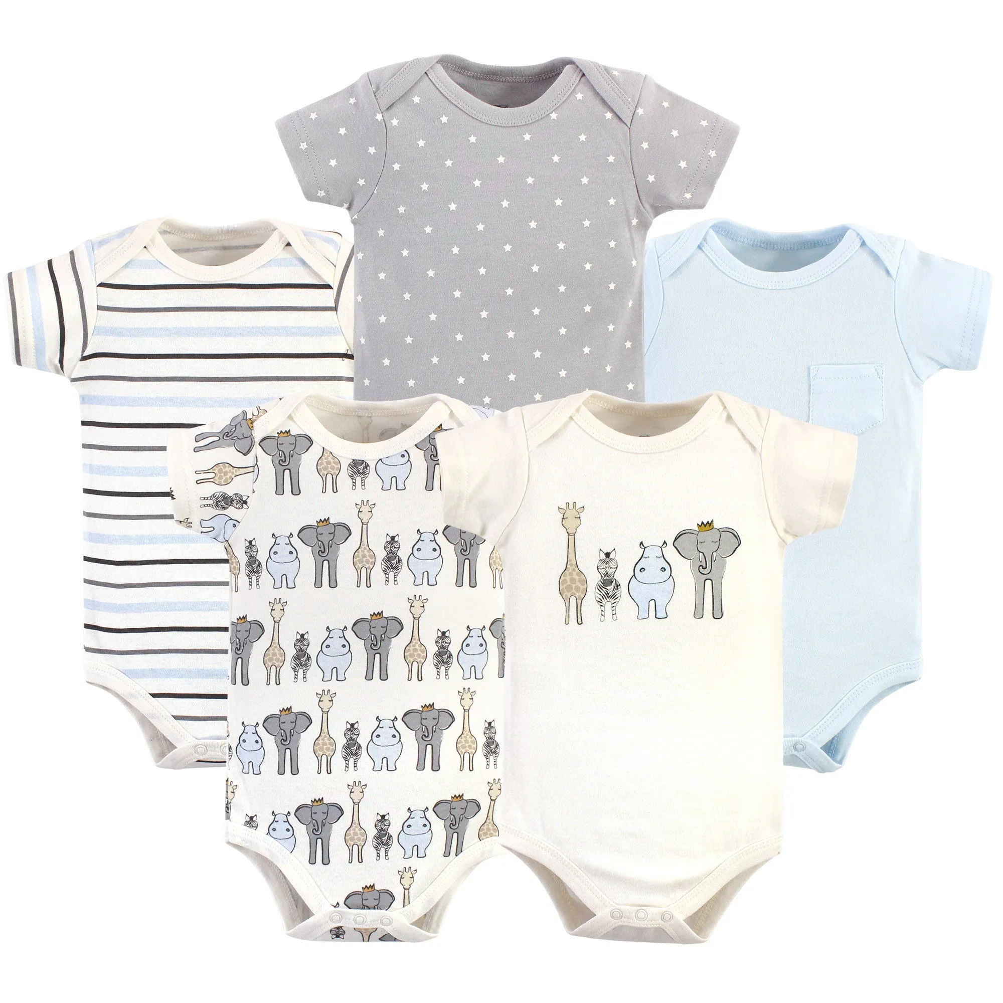 Hudson Baby Cotton Bodysuits, Royal Safari 5-Pack