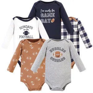 Hudson Baby Cotton Long-Sleeve Bodysuits, Football Huddles 5-Pack