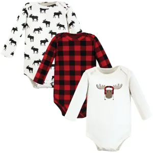 Hudson Baby Cotton Long-Sleeve Bodysuits, Winter Moose 3-Pack