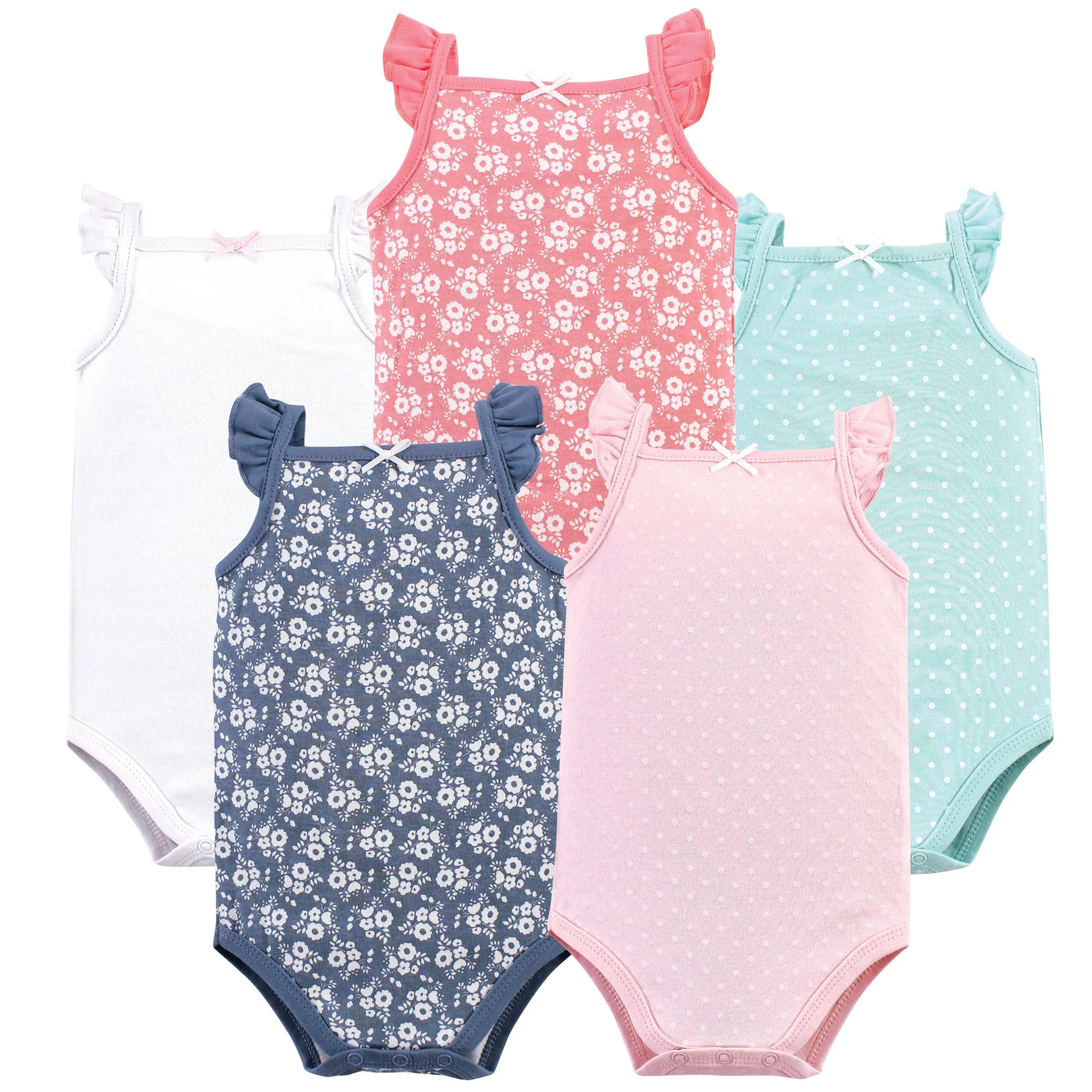 Hudson Baby Cotton Sleeveless Bodysuits, Basic Dot Floral