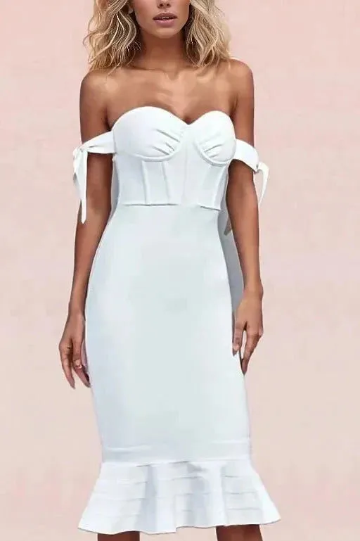 Hunter Bandage Midi Dress - Pearl White