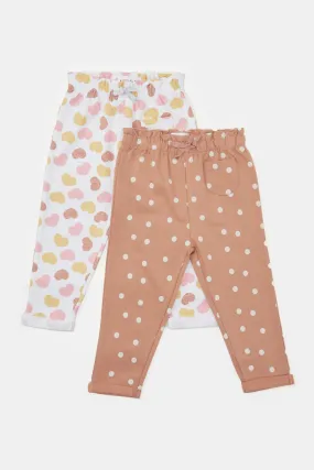 Infant Girls Brown And Ivory All Over Print Active Pants (2 Piece)