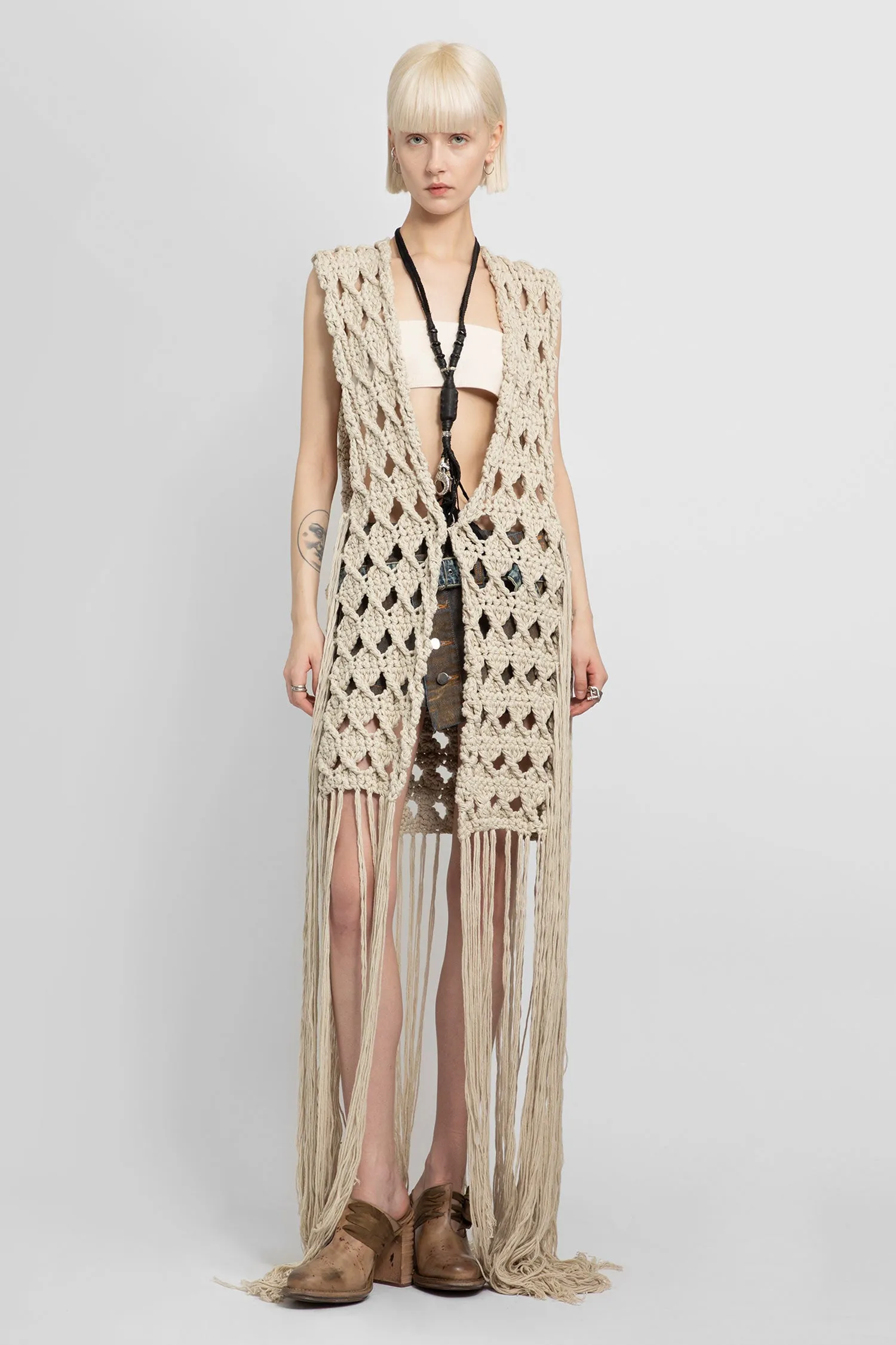 Italian Crochet Dress and Gilet in Off-White