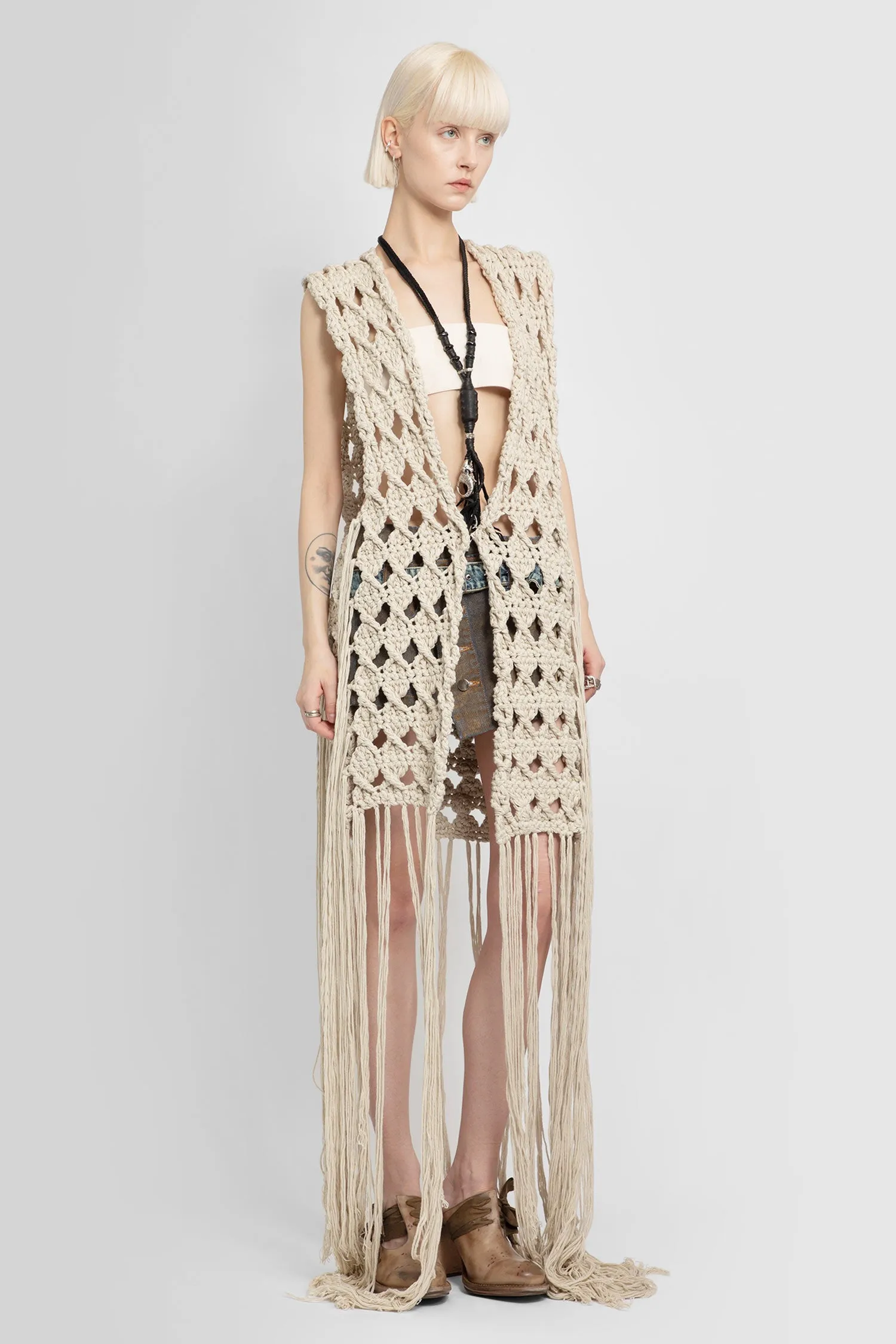 Italian Crochet Dress and Gilet in Off-White