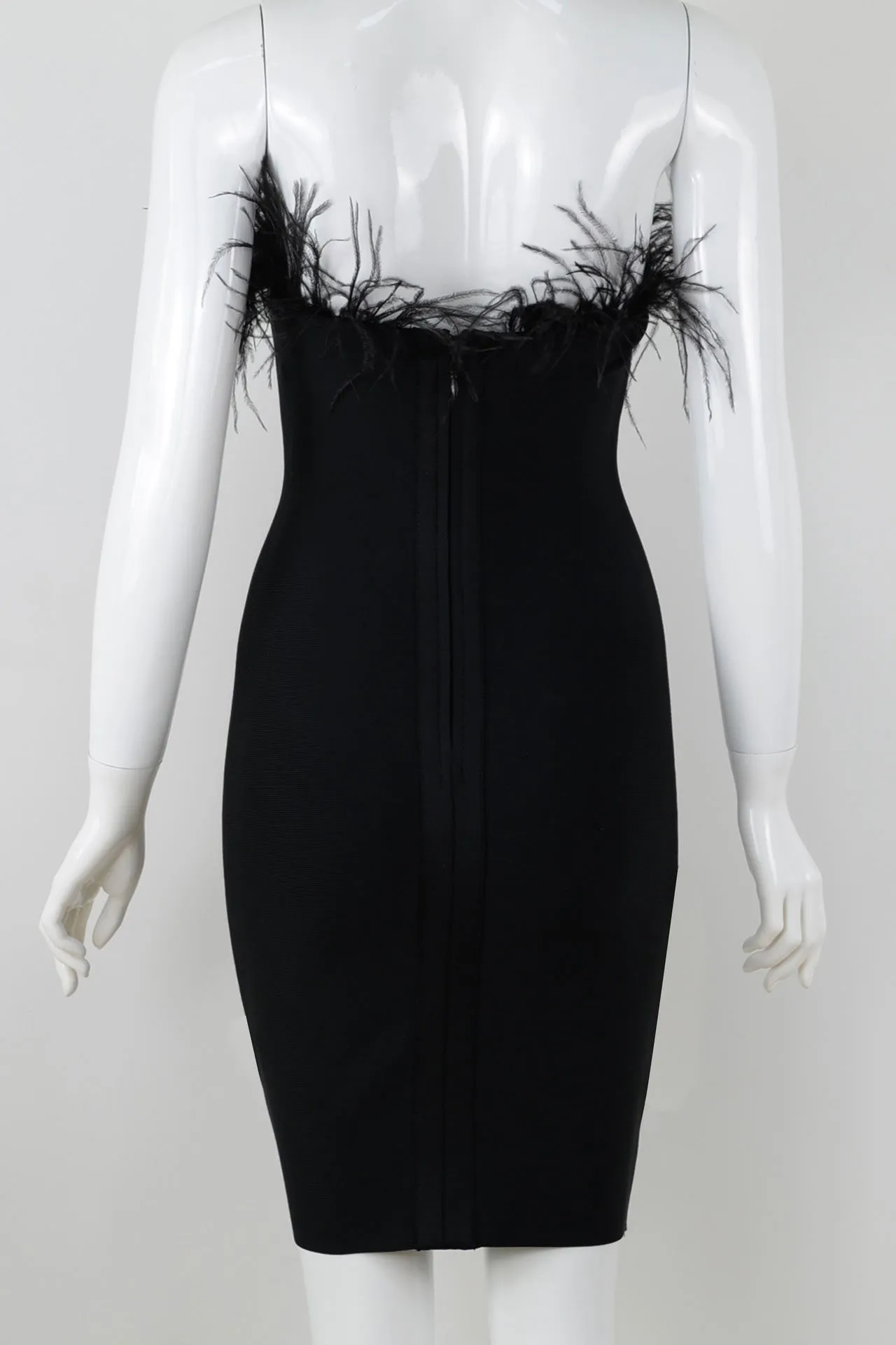 Kendall Jenner Black Bodycon Strapless Party Dress With Feather