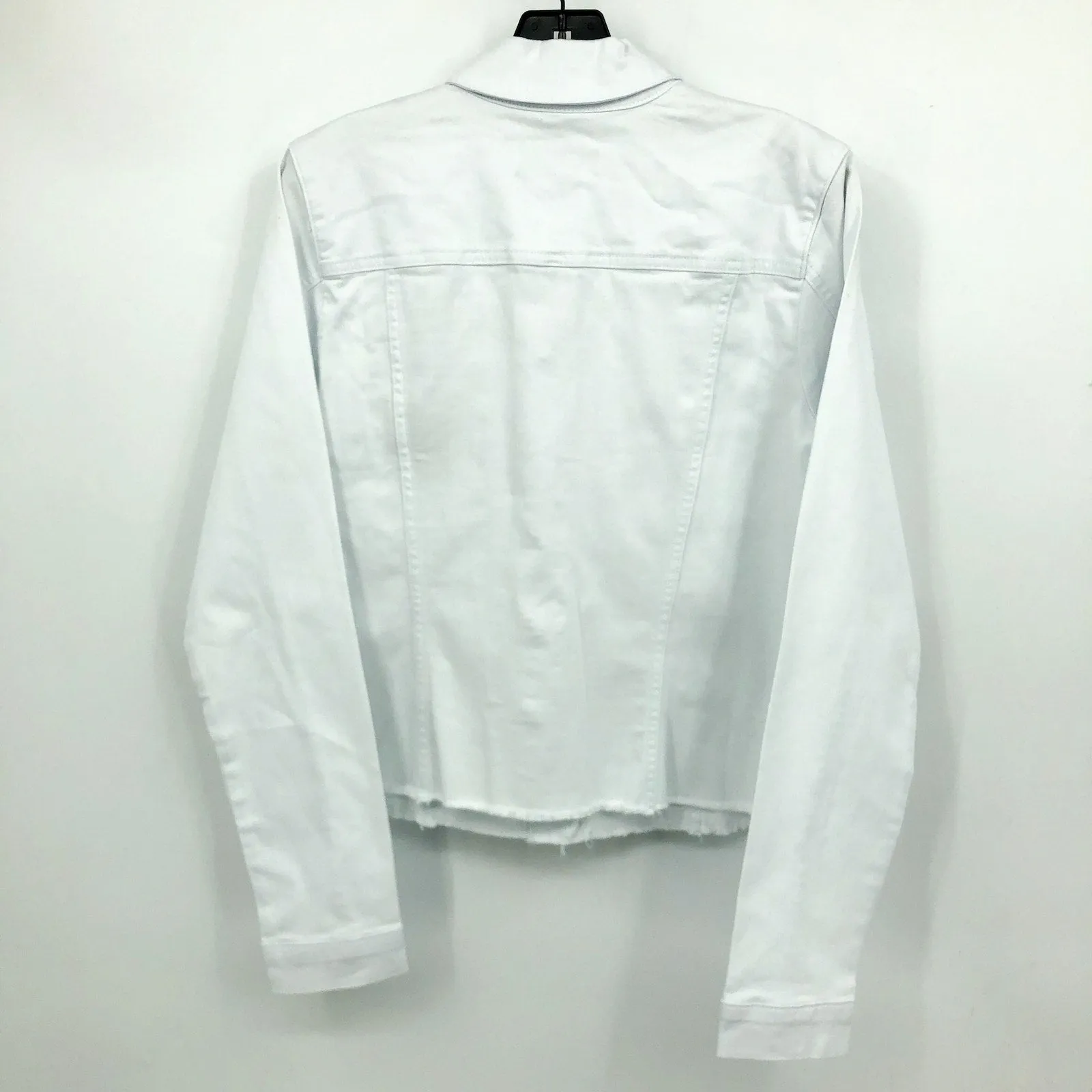 KUT FROM THE KLOTH Kara Frayed Denim Trucker Jacket XL Optic White Cropped NWT