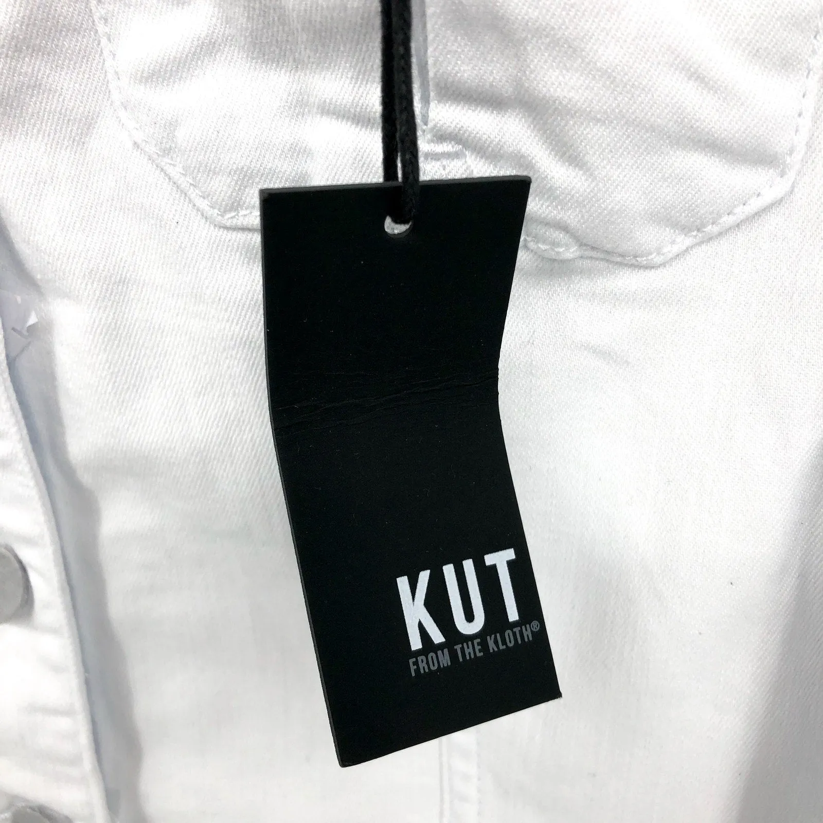 KUT FROM THE KLOTH Kara Frayed Denim Trucker Jacket XL Optic White Cropped NWT