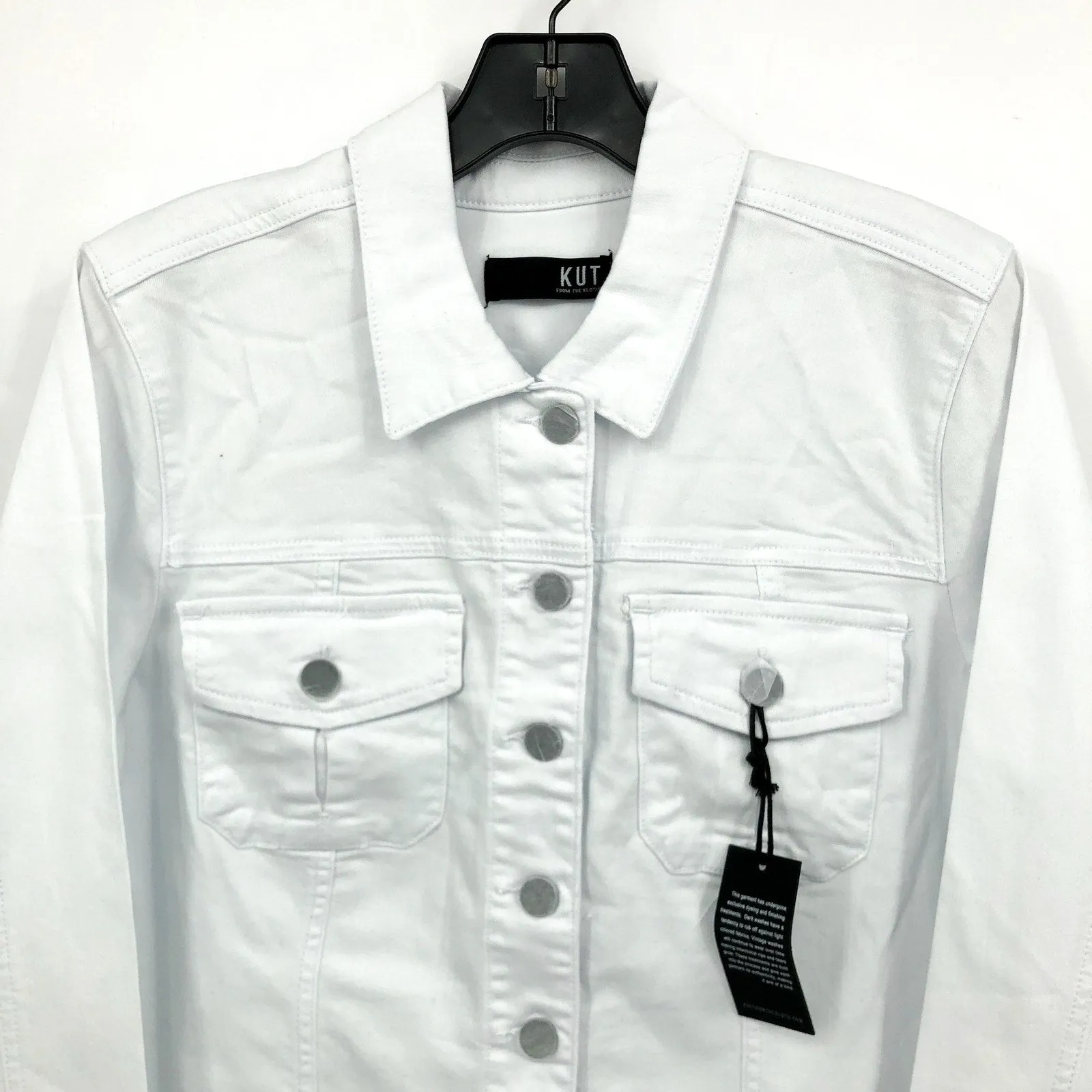 KUT FROM THE KLOTH Kara Frayed Denim Trucker Jacket XL Optic White Cropped NWT