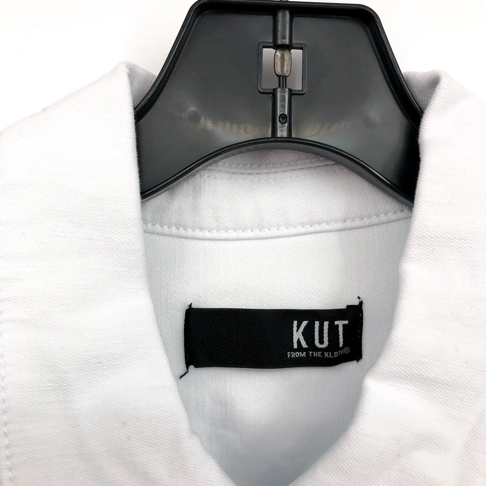 KUT FROM THE KLOTH Kara Frayed Denim Trucker Jacket XL Optic White Cropped NWT