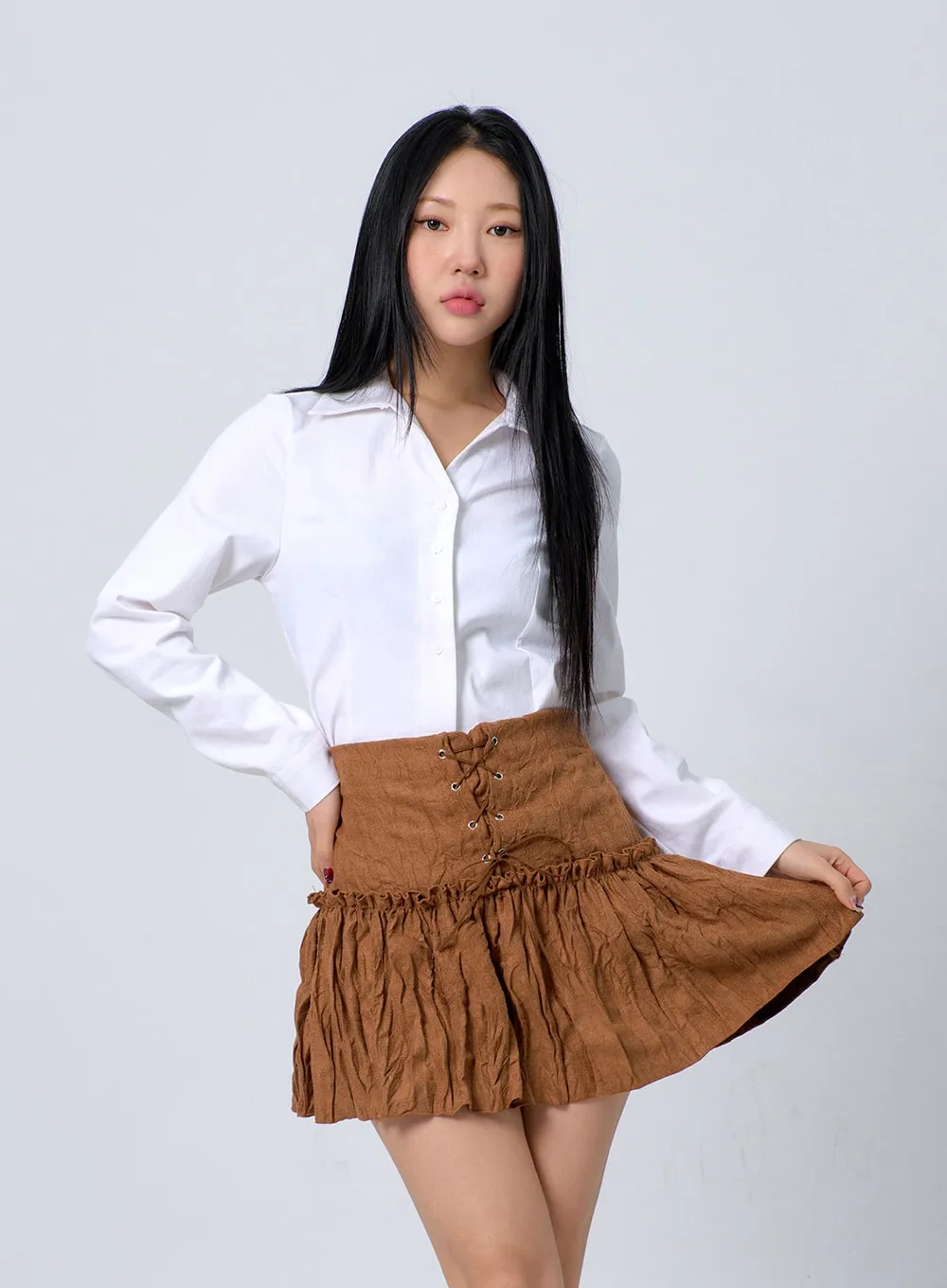 Lace-Up Frill Mini Skirt BJ331