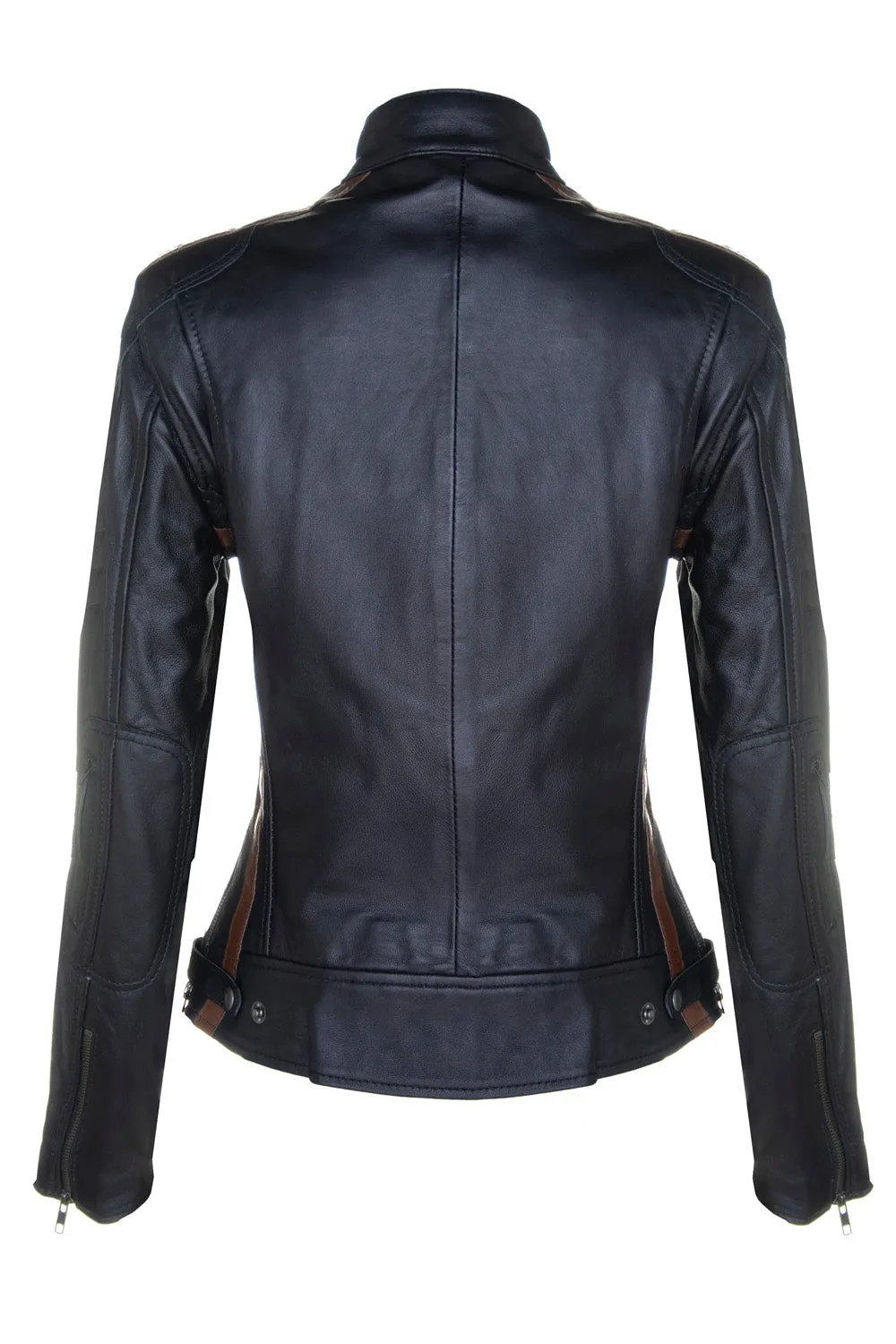 Ladies Black Lambskin Racer Style Jacket, Style: Sizma 5011