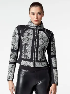 Leather Mesh Snake Moto Jacket Black