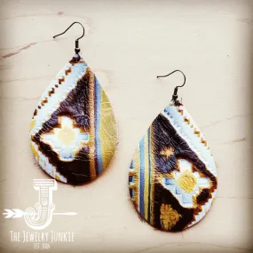 Leather Oval Mustard Earrings w/ Yellow Navajo Accent