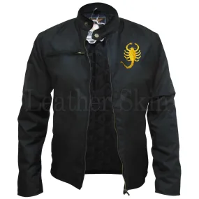 Leather Skin Men Scorpio Corduroy Jacket with Scorpion Embroidery