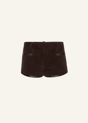 Leather-trim corduroy shorts in brown