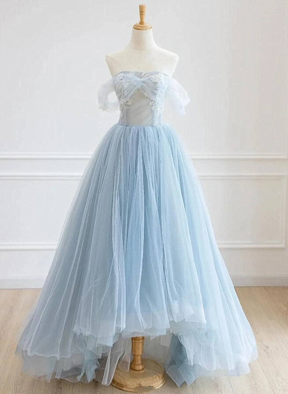 Light Blue High Low Tulle Sweetheart Prom Dress, Light Blue Homecoming Dress