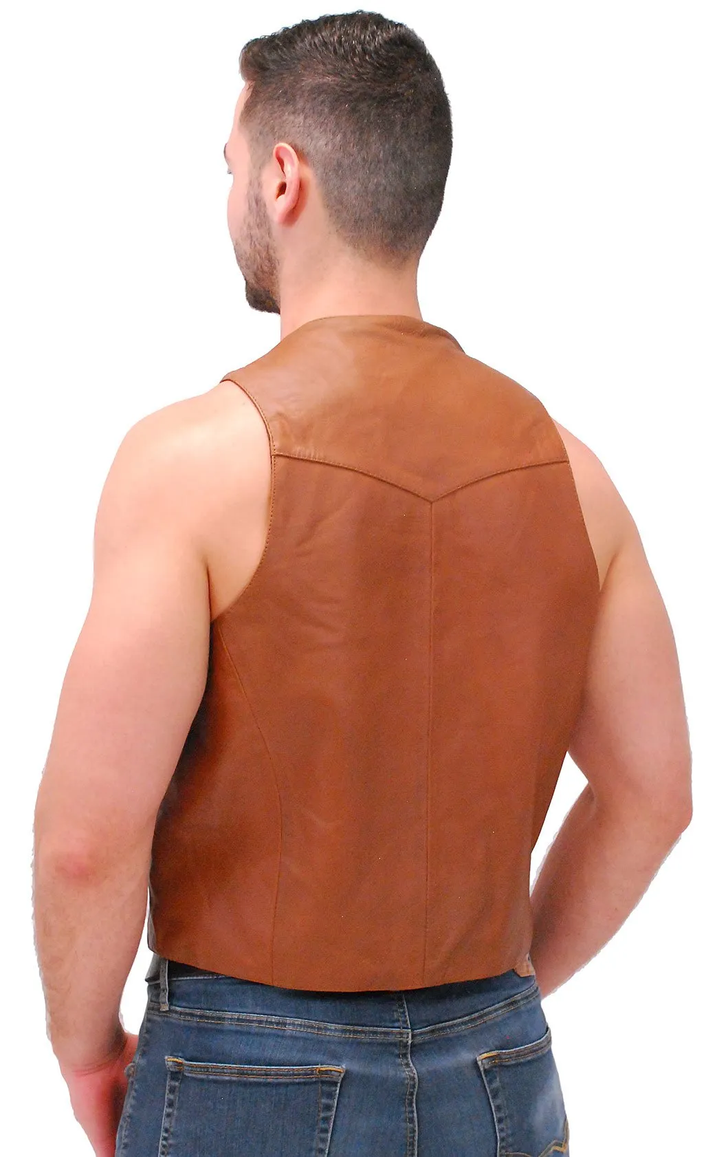 Light Brown Vintage Waxy Lambskin Western Whip Stitch Vest #VM2061WN ()