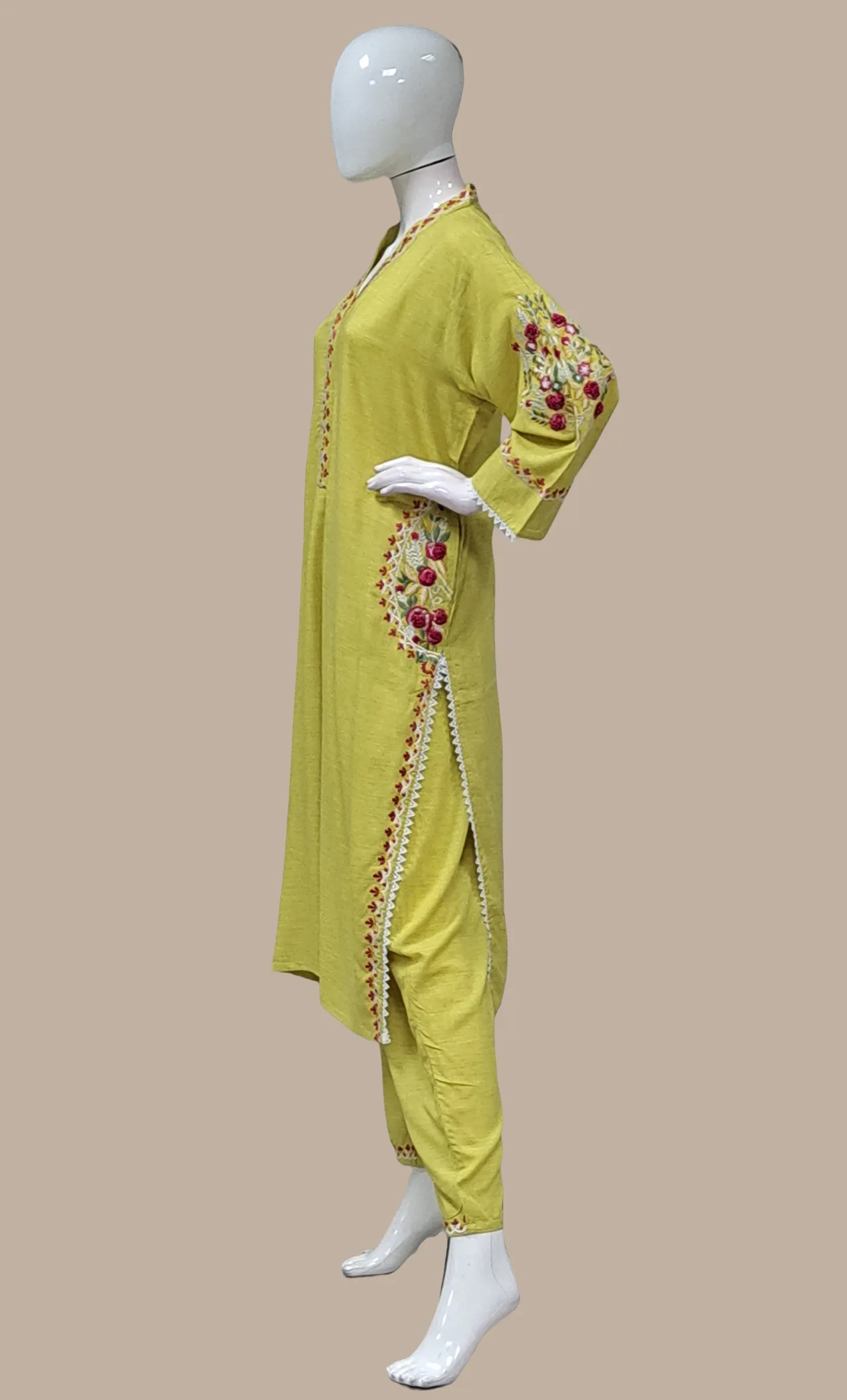 Lime Green Embroidered Kurti Top & Pants