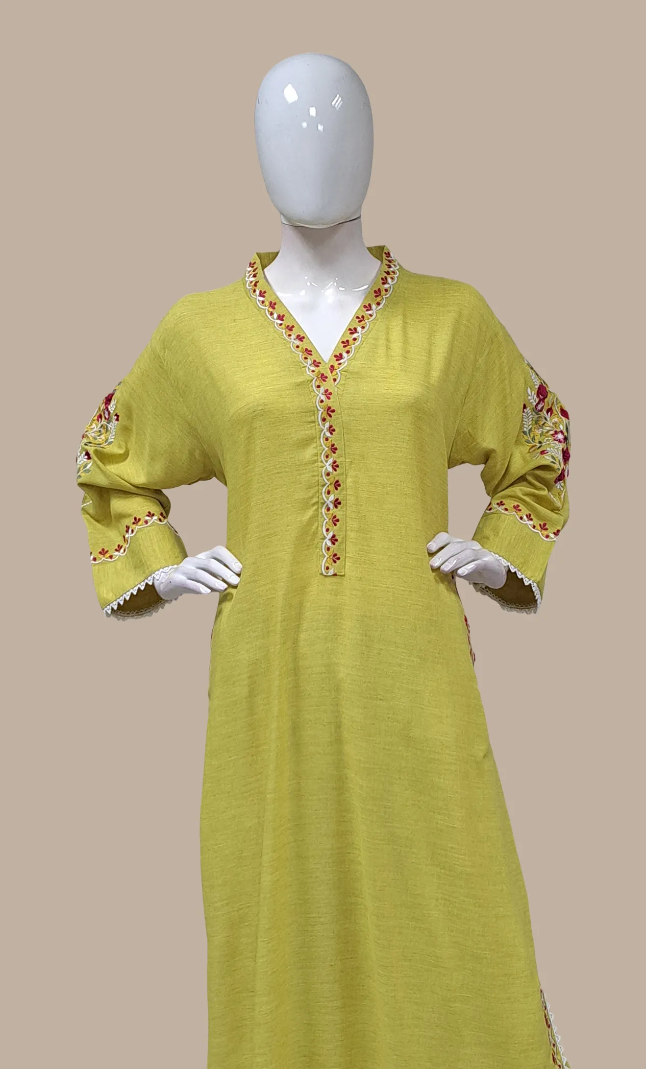 Lime Green Embroidered Kurti Top & Pants