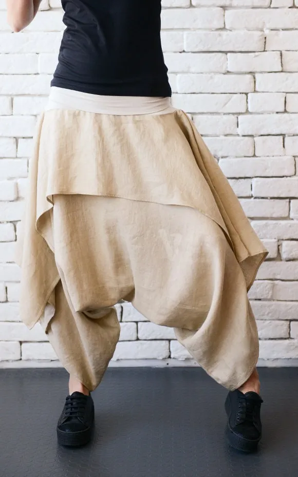 Linen Skirt Pants In Black