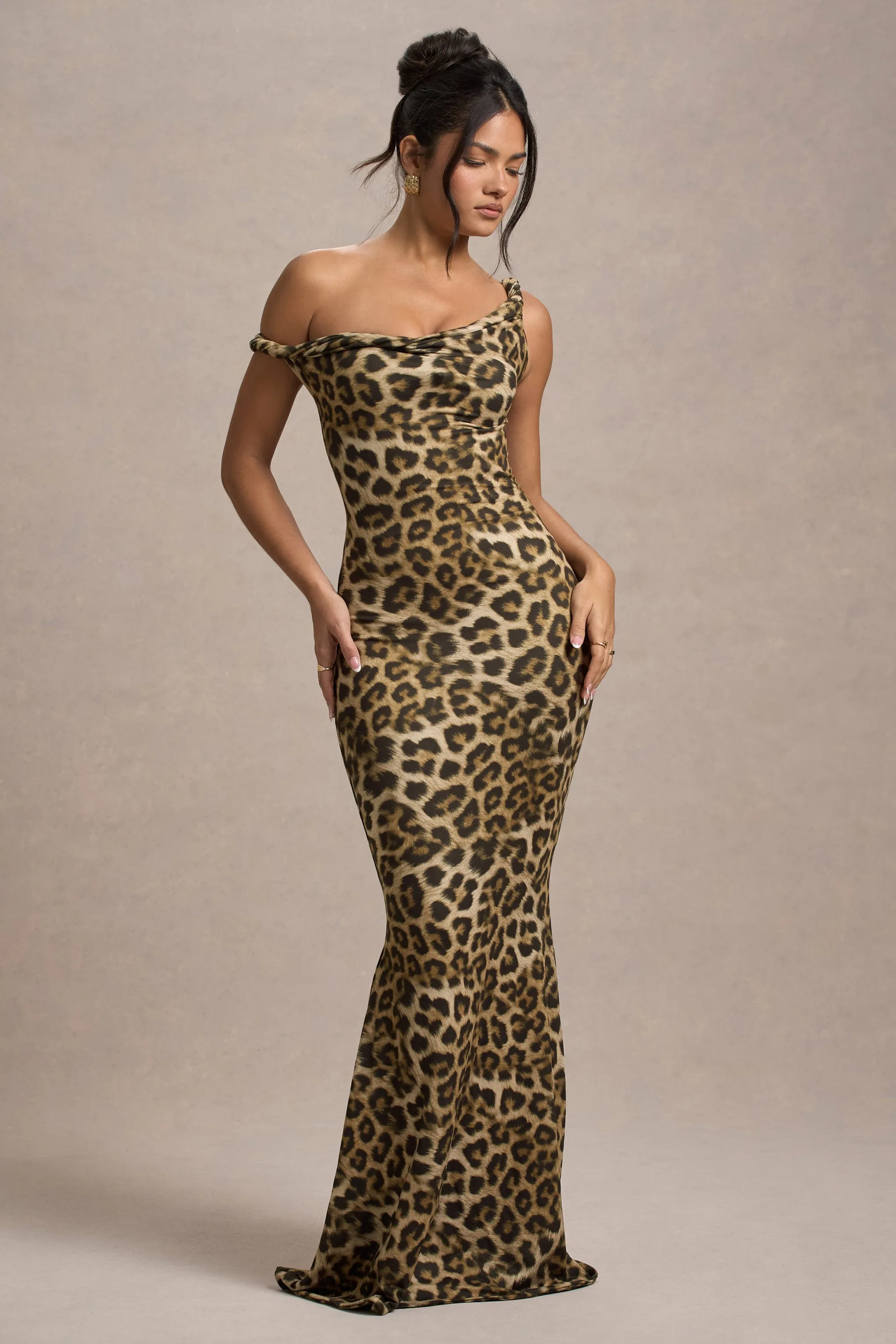 Lita | Leopard Print Twisted Asymmetric Maxi Dress