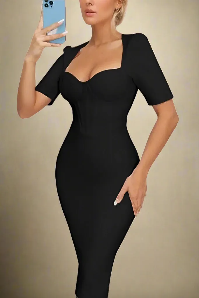 Lola Short Sleeve Bodycon Midi Dress - Classic Black