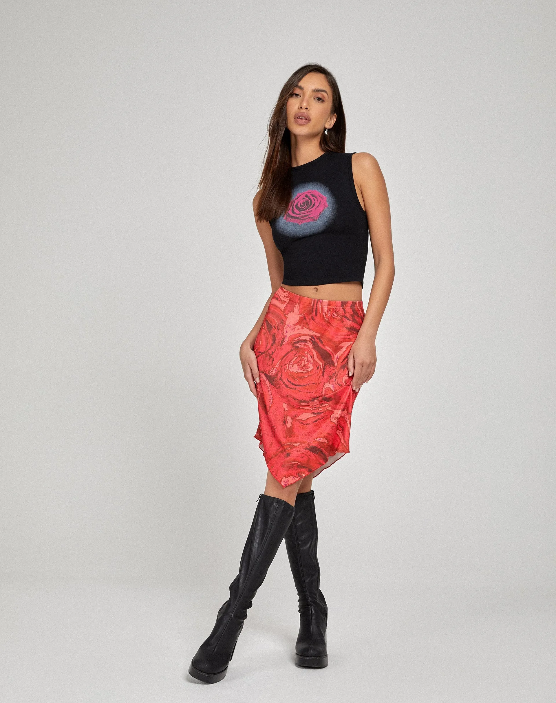 Lonaka Bodycon Skirt in Rose Petal Red