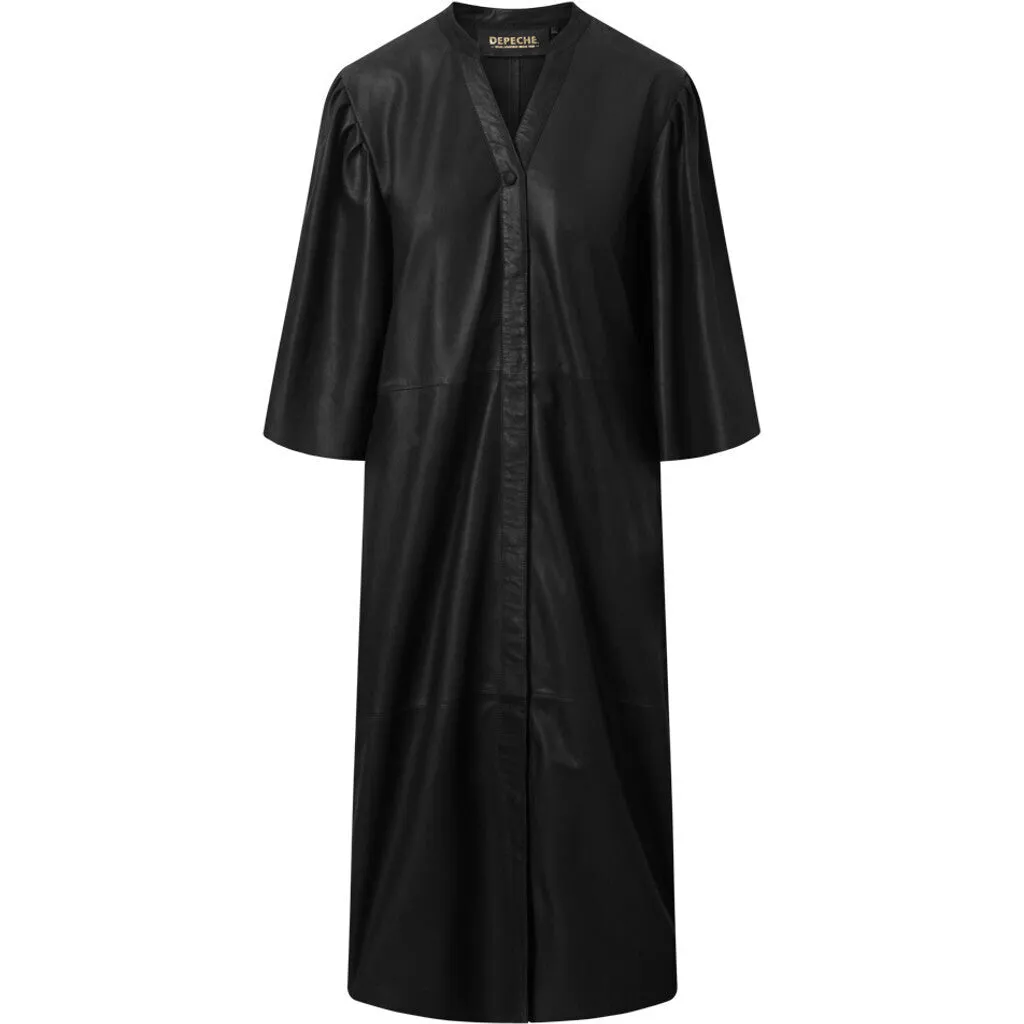 Long shirt/dress in lovely and soft leather quality / 50610 - Black (Nero)