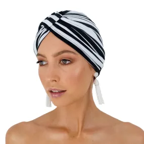 Louvelle Amelie Shower Cap In Monochrome Stripe