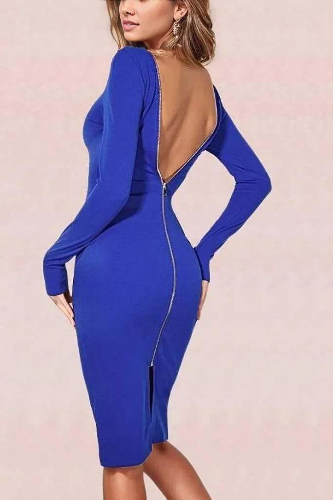 Lyn Long Sleeve Bandage Dress - Royal Blue