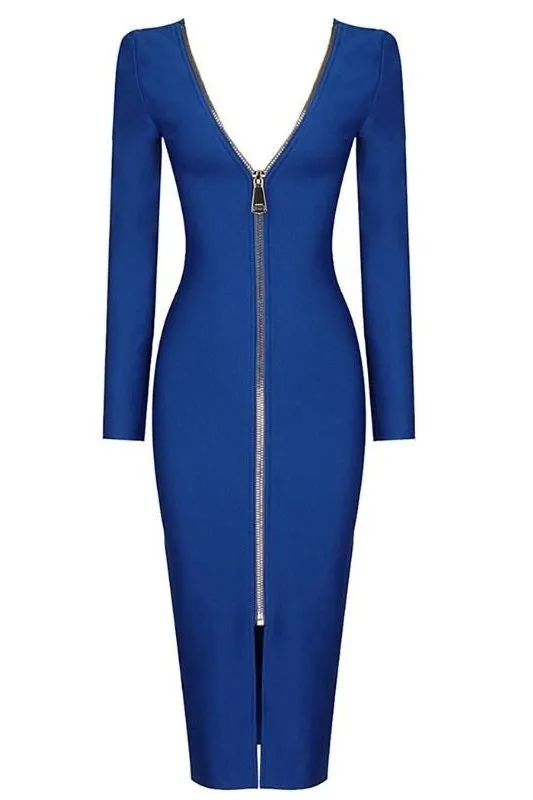 Lyn Long Sleeve Bandage Dress - Royal Blue