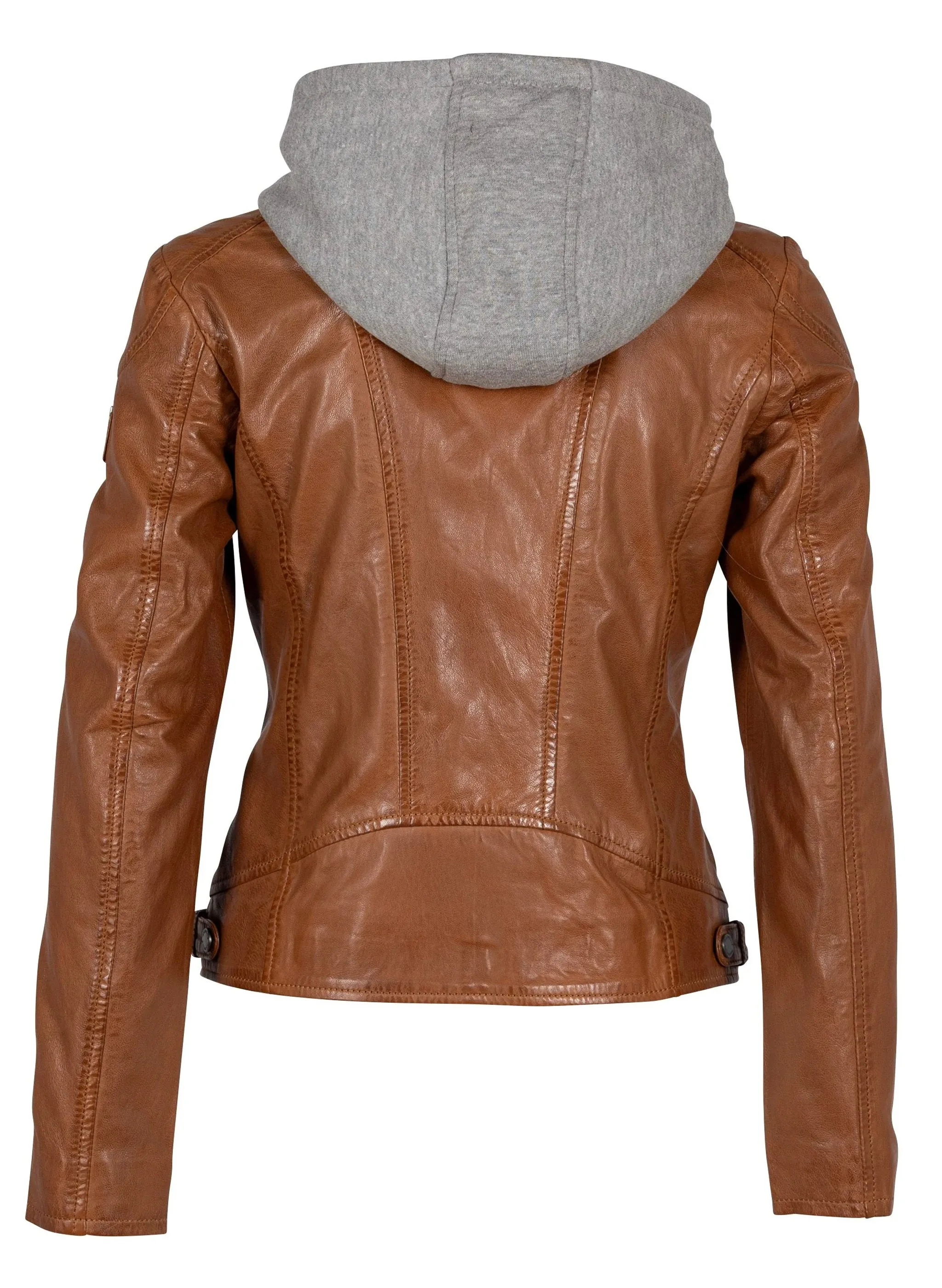 Mauritius - Allice Woman's Leather Jack w/Removable Hoodie - Cognac