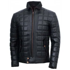 Men Black Trim Quilted Leather Jacket