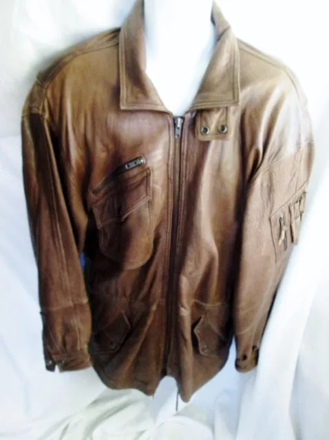 MENS ANDREW MARC Buttery Soft LEATHER Moto Riding Aviator jacket coat BROWN M