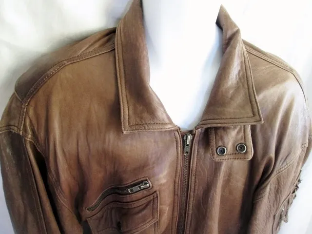 MENS ANDREW MARC Buttery Soft LEATHER Moto Riding Aviator jacket coat BROWN M