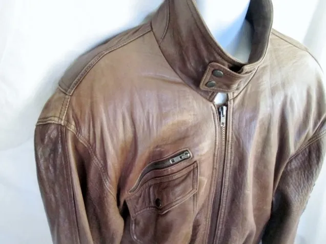 MENS ANDREW MARC Buttery Soft LEATHER Moto Riding Aviator jacket coat BROWN M