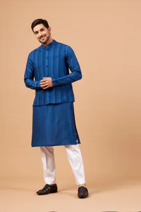 Men's Blue Color Nehru Jacket With Kurta Pant Set - Hilo Design