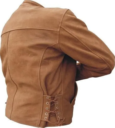 Men's Brown Leather Deluxe Motorcycle Jacket With Side Laces