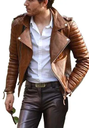 Men's Brown New Unique Quilted leather jacket