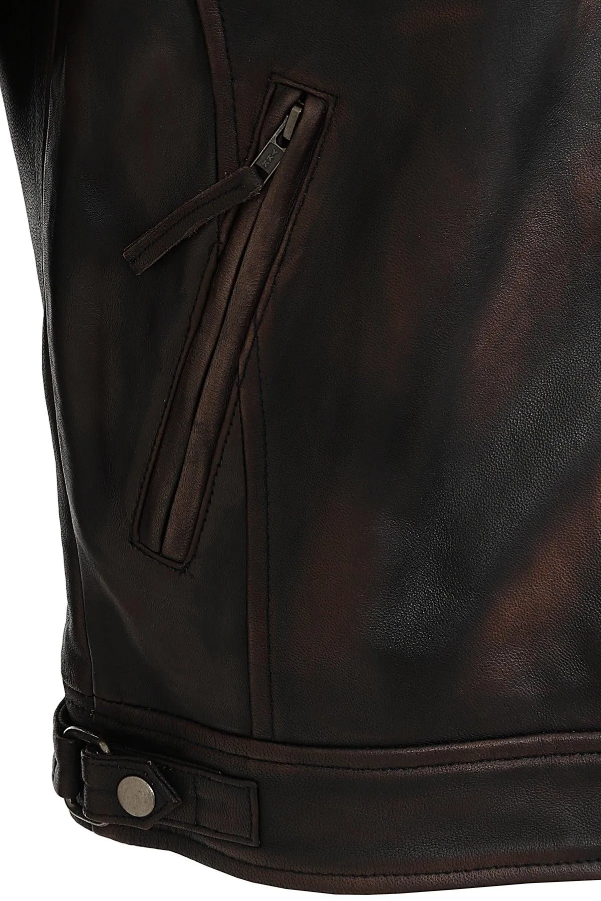 Men's Brown Real Leather Biker Jacket Slim Fit - 'LEE'