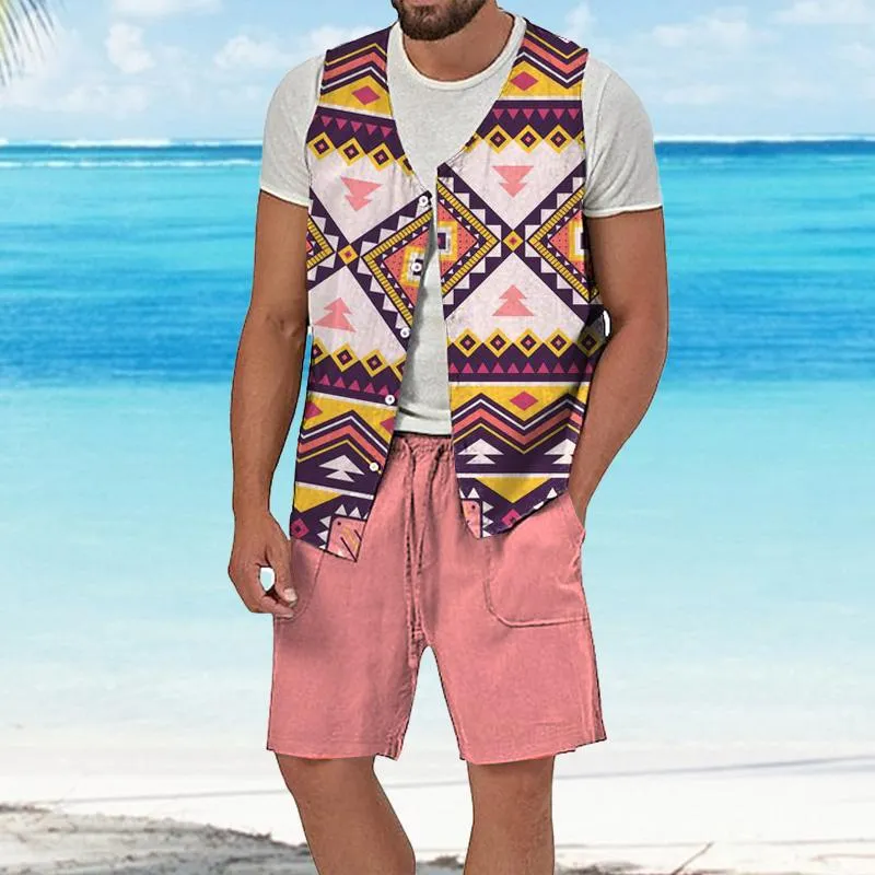 MEN'S CASUAL VERSATILE VEST AND SHORTS SET 88470116YM